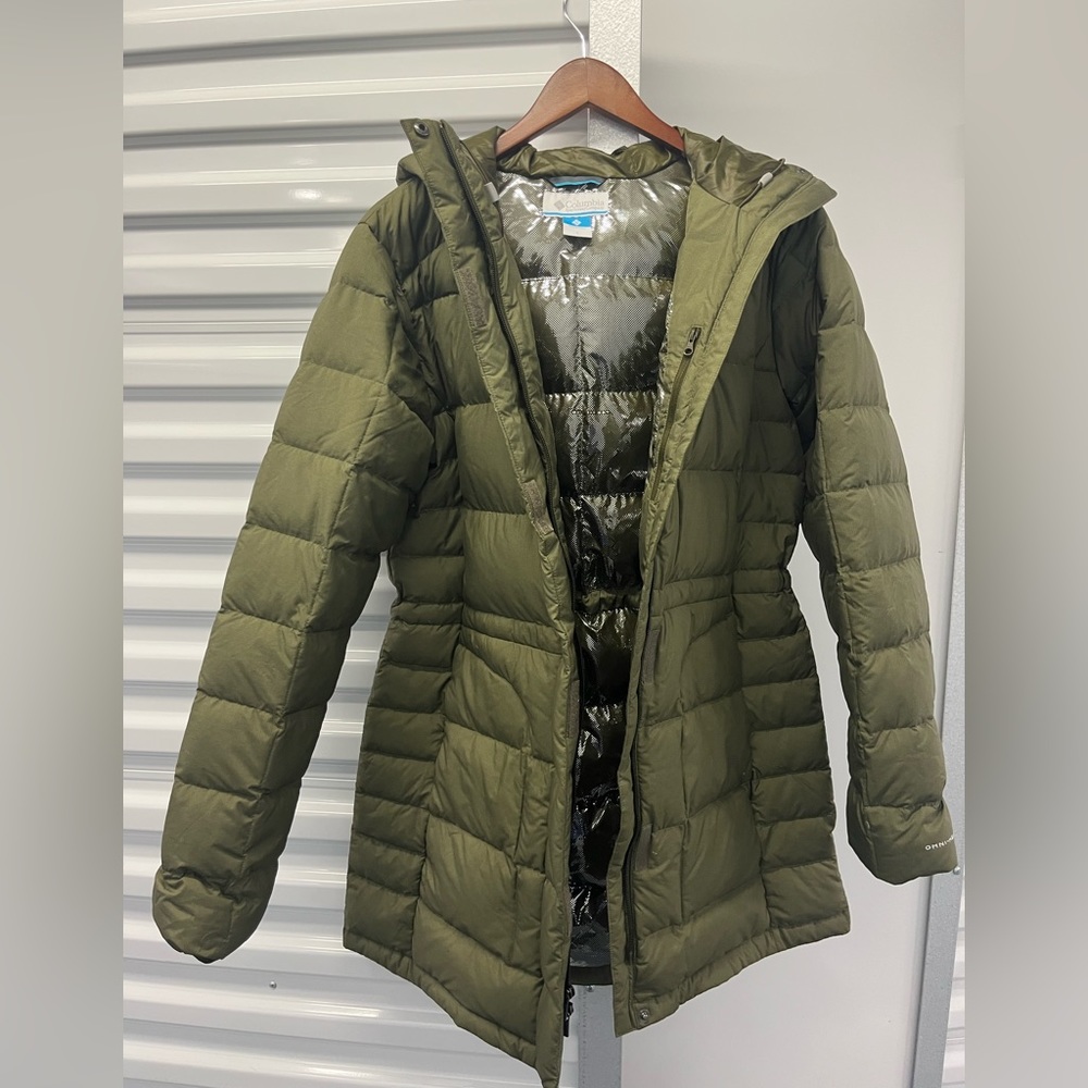 Columbia Hexbreaker Down Coat Omni-heat Lining, Olive Green Heather size large